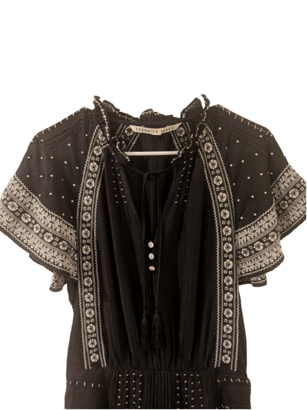 Veronica Beard Black Embroidered Silk Blend Boho Dress Size 4 - Picture 7 of 12